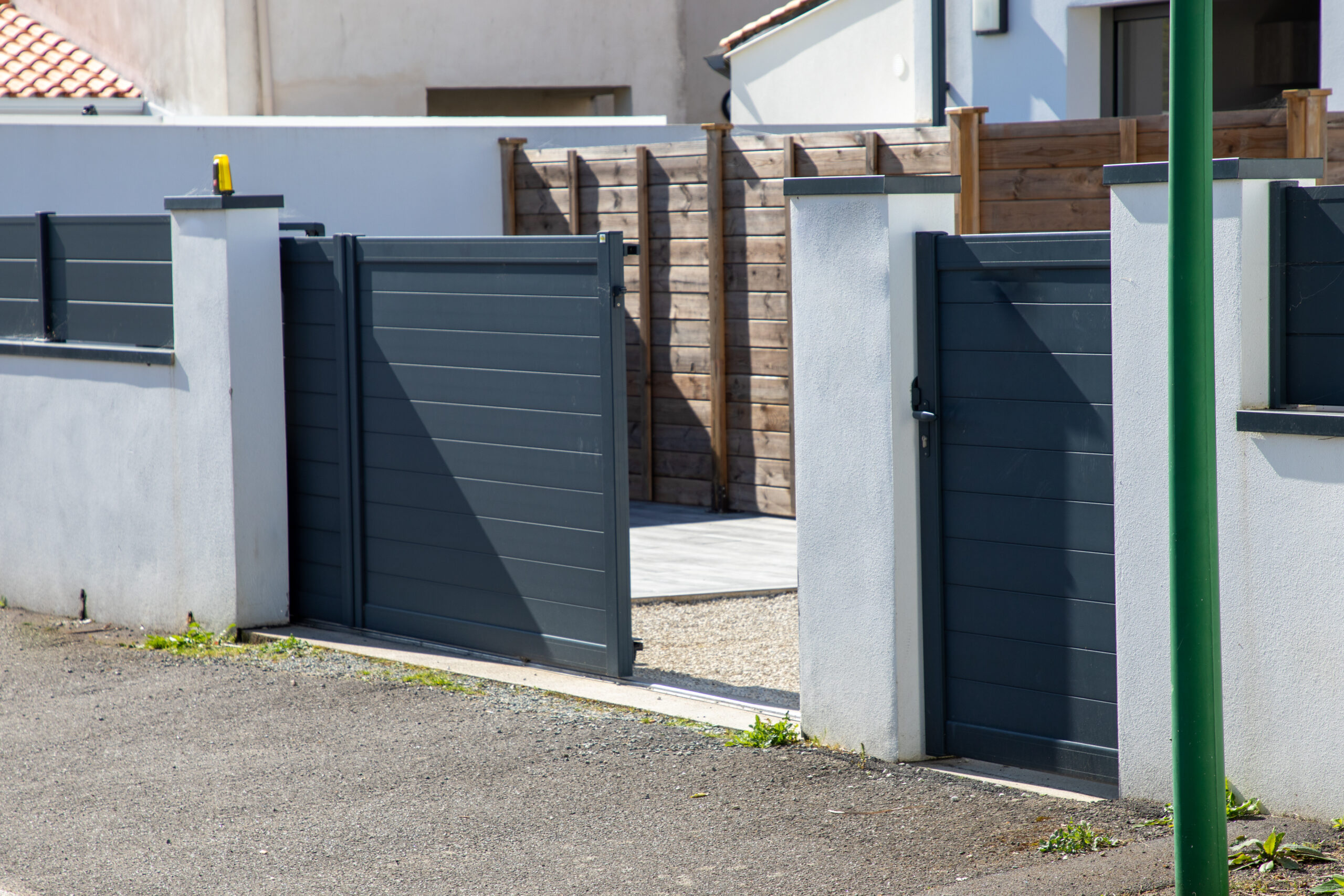 open door aluminum sliding steel home gray gate portal slide of suburb house